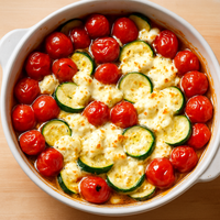 Berloumi, Kerstomaten & courgettes, Orzo