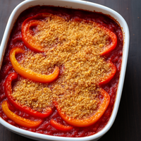 Parmigiana van paprika's gevuld met kip & linguine