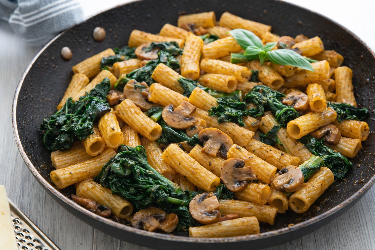 Triglioni met paddestoelen, spinazie en ricotta