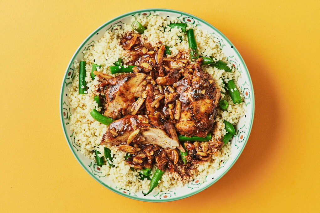 Tajine de poulet et mango chutney Couscous & haricots 