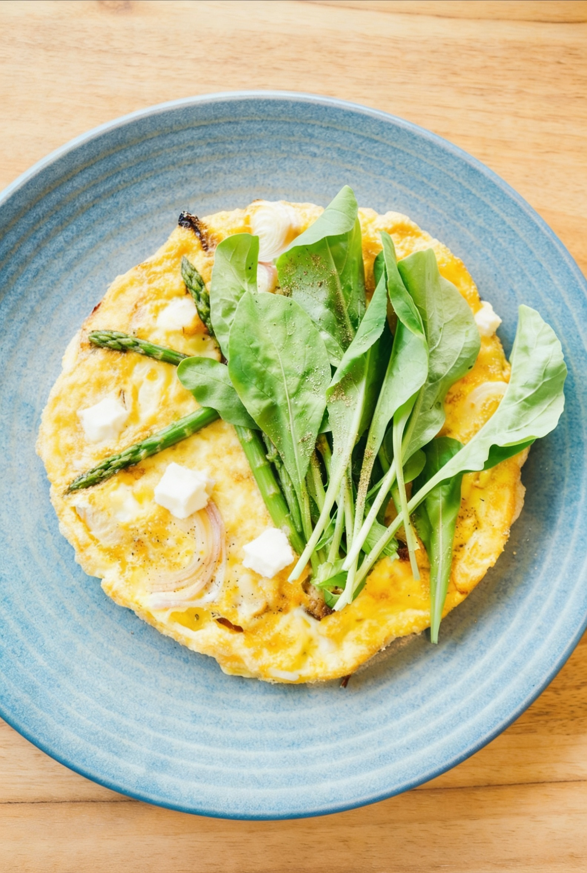 Omlet met asparagus, aardappel spinazie & ricotta