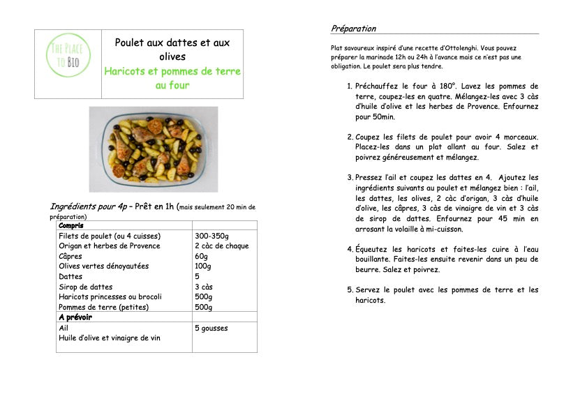 Kip met dadels en olijven Bonen en aardappelen uit de oven
