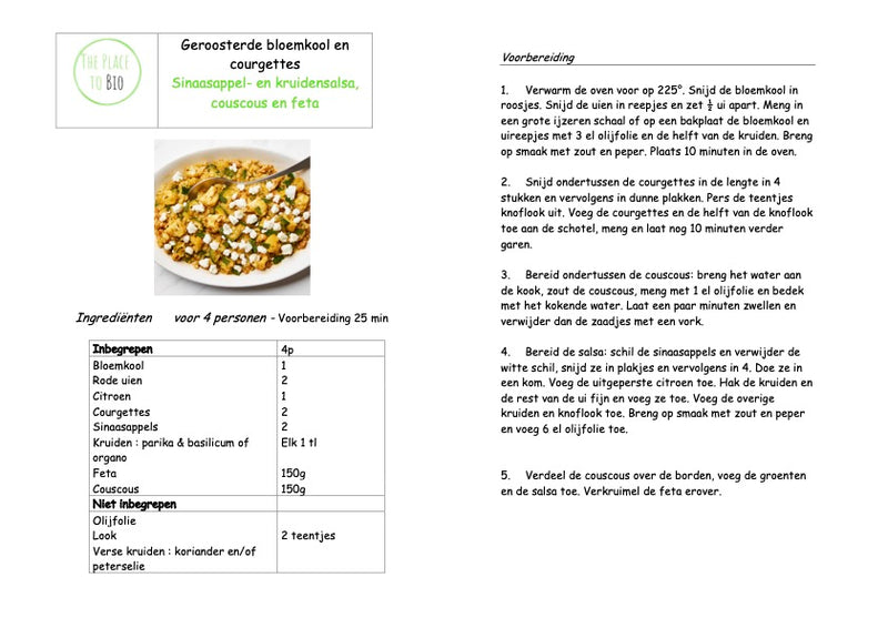 Geroosterde bloemkool en courgettes Sinaasappel- en kruidensalsa, couscous en feta
