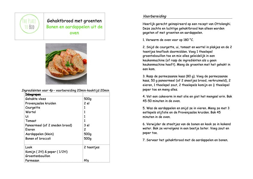 Gehaktbrood met groenten Bonen en aardappelen uit de oven